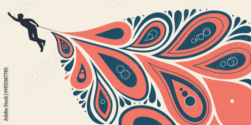 Abstract Art Man Launching Colorful Paisley Pattern