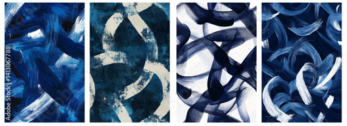 Vector pattern set of overlapping transparent navy brush loops background