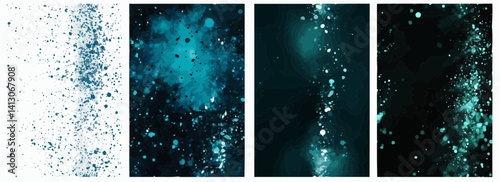 Vector pattern set of a faded teal splatter drifting upward background