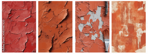 Vector pattern set of a rough single brush pull in terracotta red background
