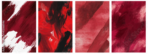 Vector pattern set of a single irregular brushstroke in deep crimson red background