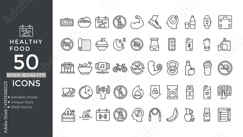Healthy Food Icon Set – Editable Vector Icons for Nutrition & Wellness