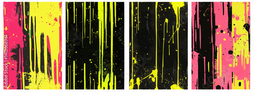 Vector pattern set of splintered neon yellow drips down the middle background