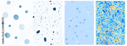 Vector pattern set of vertical clusters of small pastel blue spots background