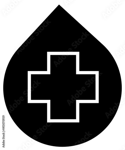 Icon of a location pin with a medical cross symbol representing a healthcare facility hospital location or medical service point. editable stroke, with transparent background.