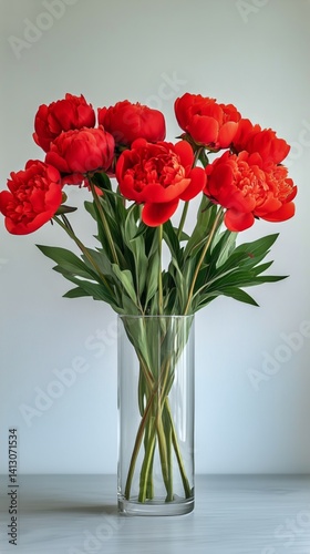 Wallpaper Mural Red Peonies in a Glass Vase on a Simple Gray Background Torontodigital.ca