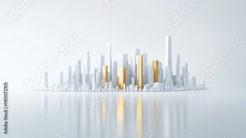 Modern city skyline, abstract, white, gold buildings.  Possible use stock photo