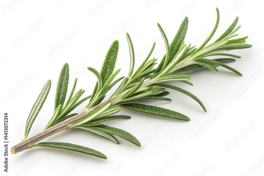 Fototapeta premium Fresh Rosemary Sprigs Isolated on White Background Culinary Herb Aromatic Plant Cooking Ingredient Natural Flavoring Mediterranean Cuisine Herbal Remedy Fragrant Leaves Green Foliage