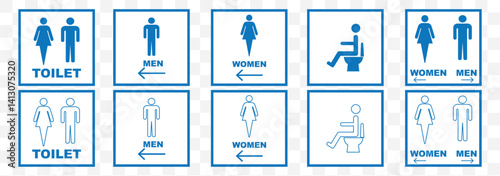 linear Restroom icon set. male and female toilet symbols. disabled icon. gender icon. restroom pictogram. Elevator and stairs public signage. WC signage on Transparent Background. EPS 10.