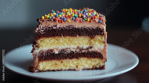 Wallpaper Mural A slice of rich chocolate layer cake with creamy frosting, showcasing an indulgent and classic dessert. Torontodigital.ca