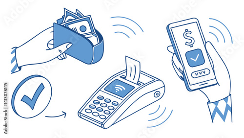 Contactless Payment Methods Wallet Phone And Terminal Concept Modern Finance Digital Transaction Technology For Business And Consumer Usage