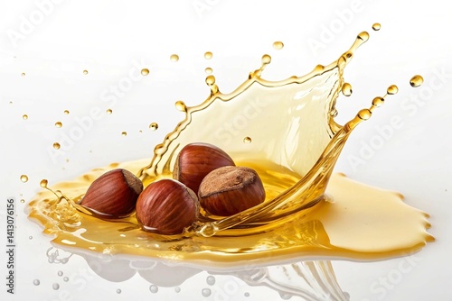 Hazelnut Oil Splash on white background