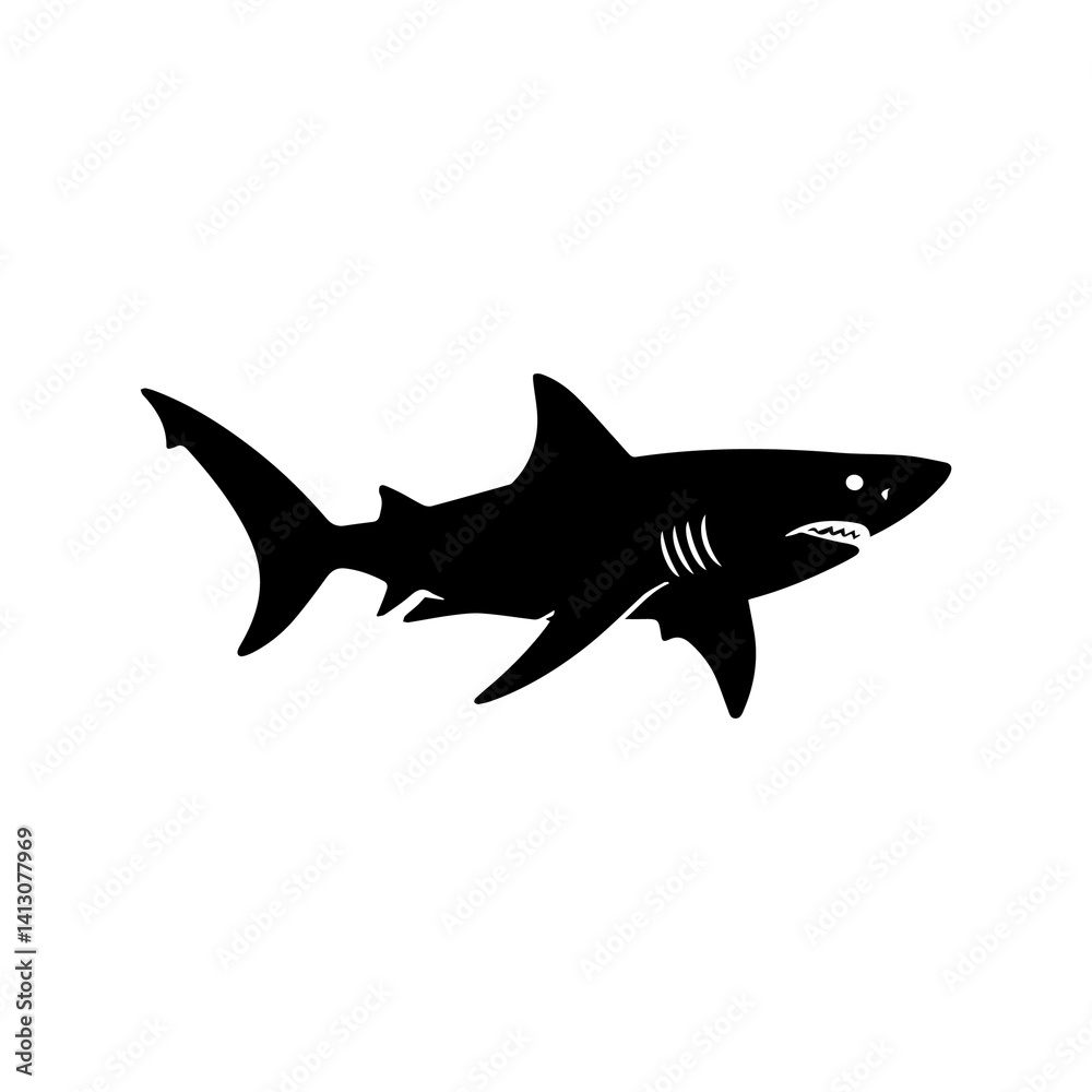 Fototapeta premium Shark silhouette swimming in the deep blue ocean water