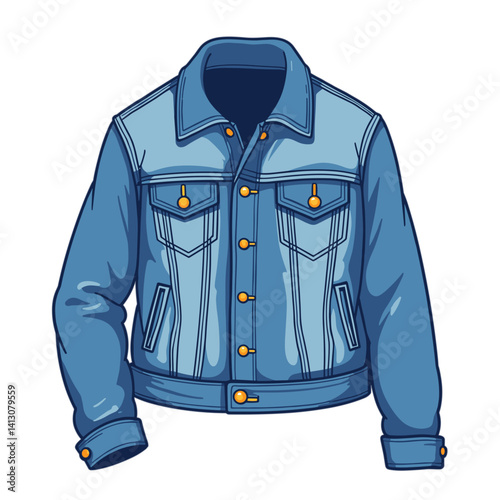 Denim Jacket Illustration in Blue Color Scheme for Fashion  