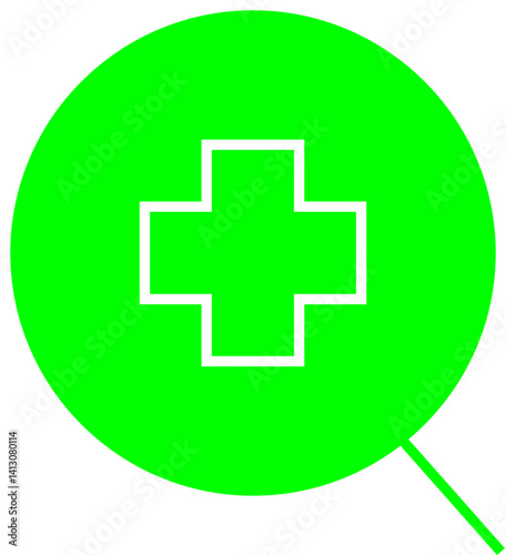 Magnifying glass icon focused on a medical cross, symbolizing medical research, diagnosis, or healthcare search – Transparent Background.