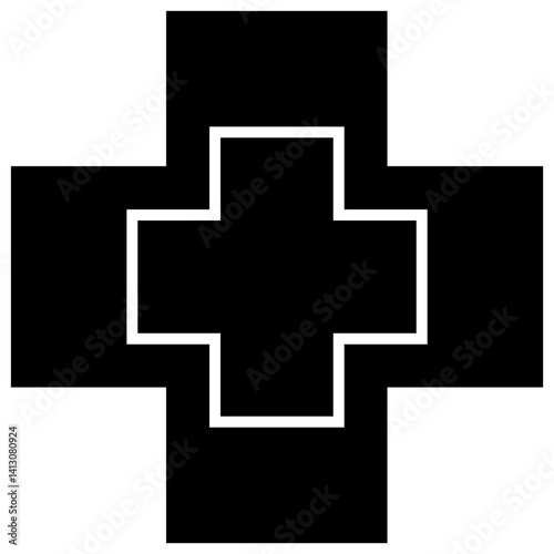 Outlined bold medical cross icon with layered effect, representing advanced medical aid or first responder services – Transparent Background.