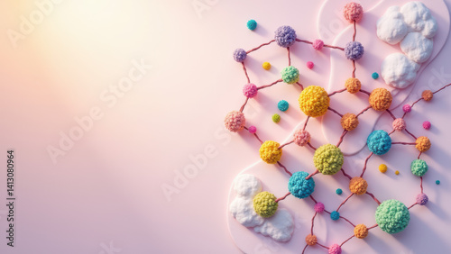 Illustration of a colorful crystalline structure resembling THCA, Tetrahydrocannabinolic acid, with a blurred background. photo