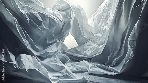 Abstract paper sculpture, a surreal landscape of light and shadow interplay