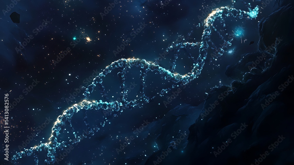 Digital DNA strand floating in space 