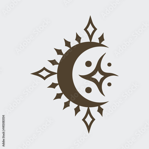 Moon Tribal Tattoo, Ornate Ornamental crescent moon Tattoo astrology symbol pattern
