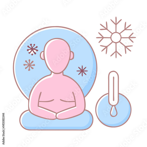 Breathing exercise icon promoting relaxation in a winter theme  