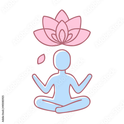 Mindfulness Icon with Person Meditating and Lotus Flower  