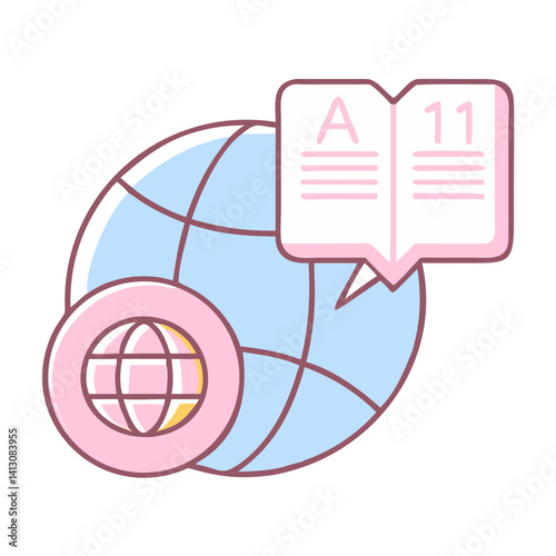 Educational icons representing multilingual learning and global communication  