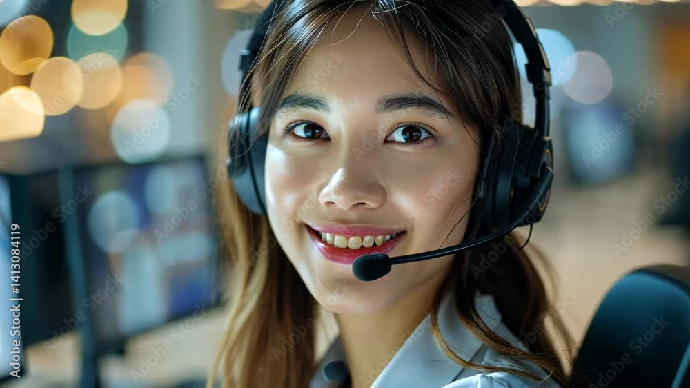 Smiling Customer Service Agent with Headset Smiling Customer Service Agent with Headset