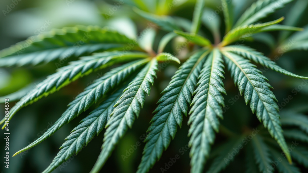 Close-up photo of a single leaf from a cannabis plant with noticeable THCA crystals. Close-up photo of a single leaf from a cannabis plant with noticeable THCA crystals.