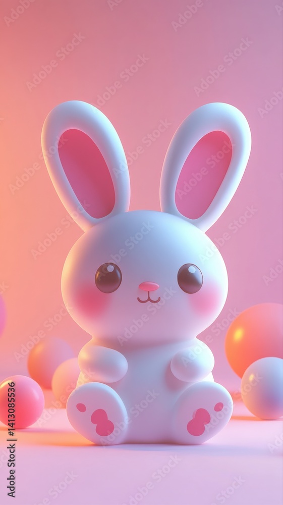 Obraz premium Cute kawaii-style 3D bunny figure on a pastel background with playful design. Generative AI