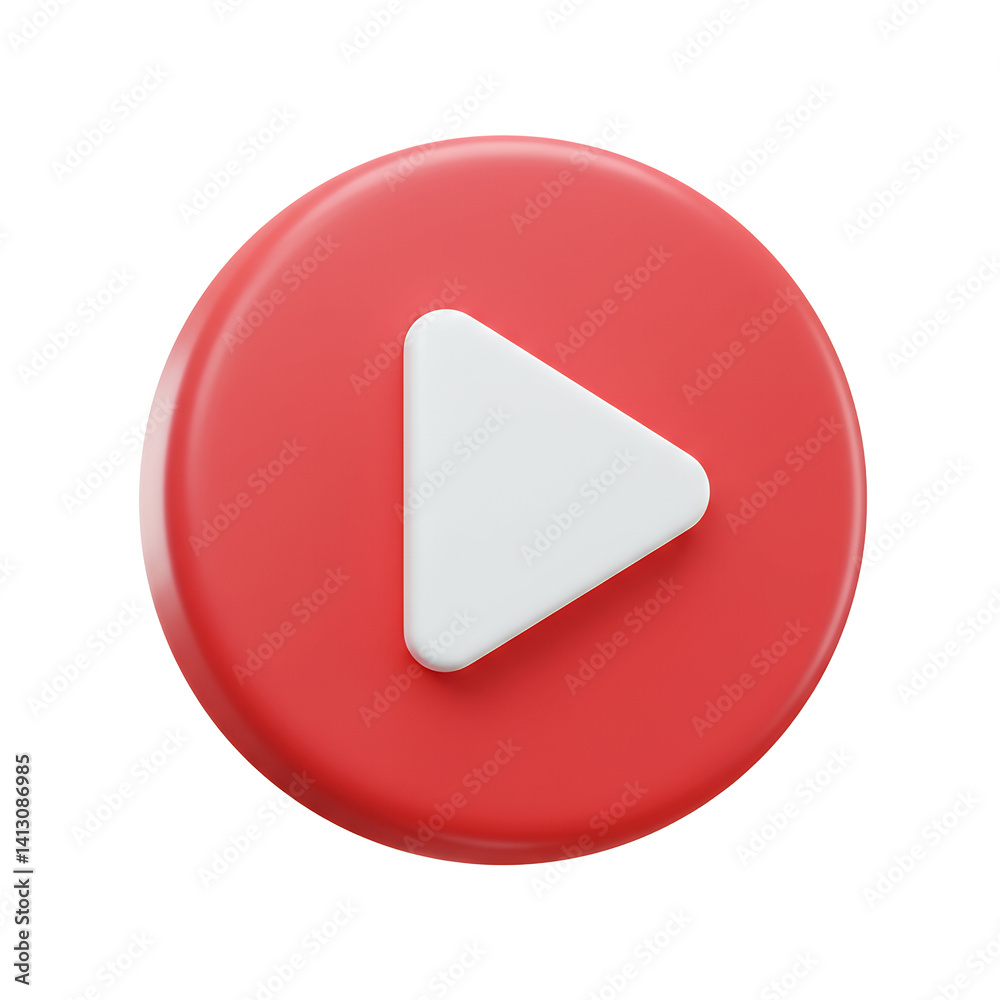 Red Play Button 3D Rendering for Media Red Play Button 3D Rendering for Media
