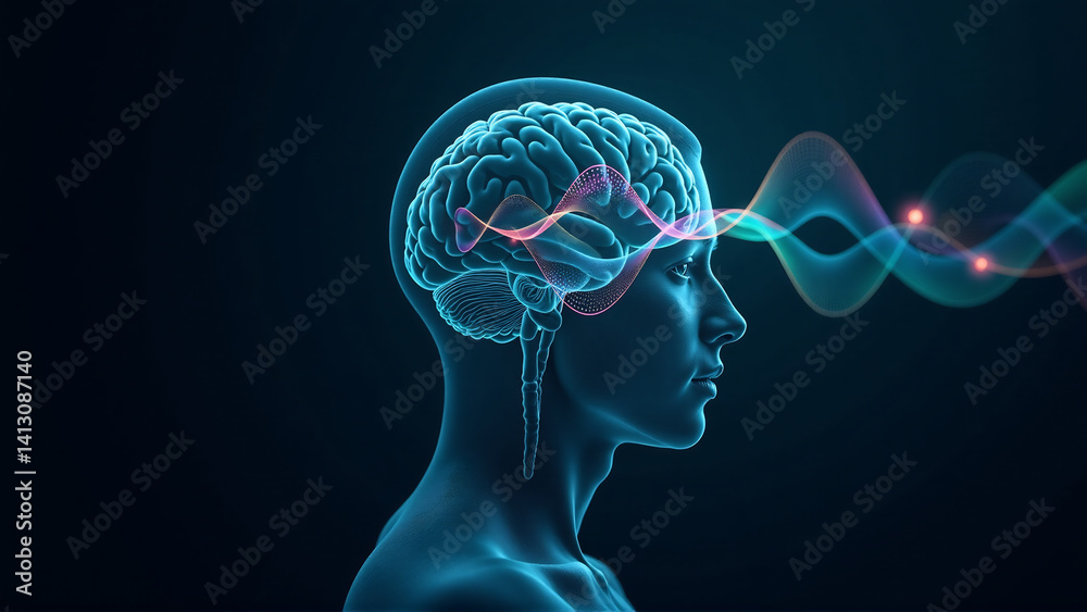 Conceptual Double Exposure: Human Brain Merged with Abstract Quantum Wave Function Conceptual Double Exposure: Human Brain Merged with Abstract Quantum Wave Function