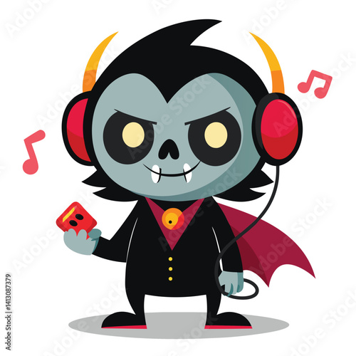 Halloween Listening to creepy music isolated on white background