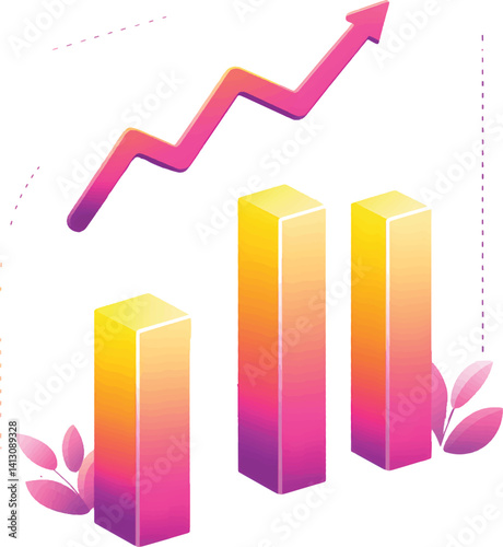 An isolated rising bar chart on white background, vector, png