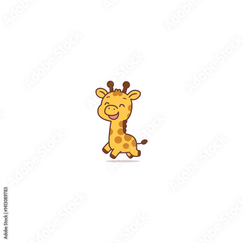 Cute giraffe running cartoon, vector illustration