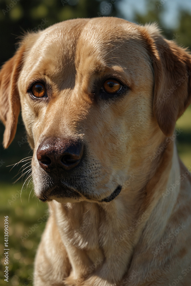 A Labrador Retriever with a kind expression, intelligent eyes, and a friendly nature. A perfect balance of loyalty, playfulness, and affectionate energy A Labrador Retriever with a kind expression, intelligent eyes, and a friendly nature. A perfect balance of loyalty, playfulness, and affectionate energy