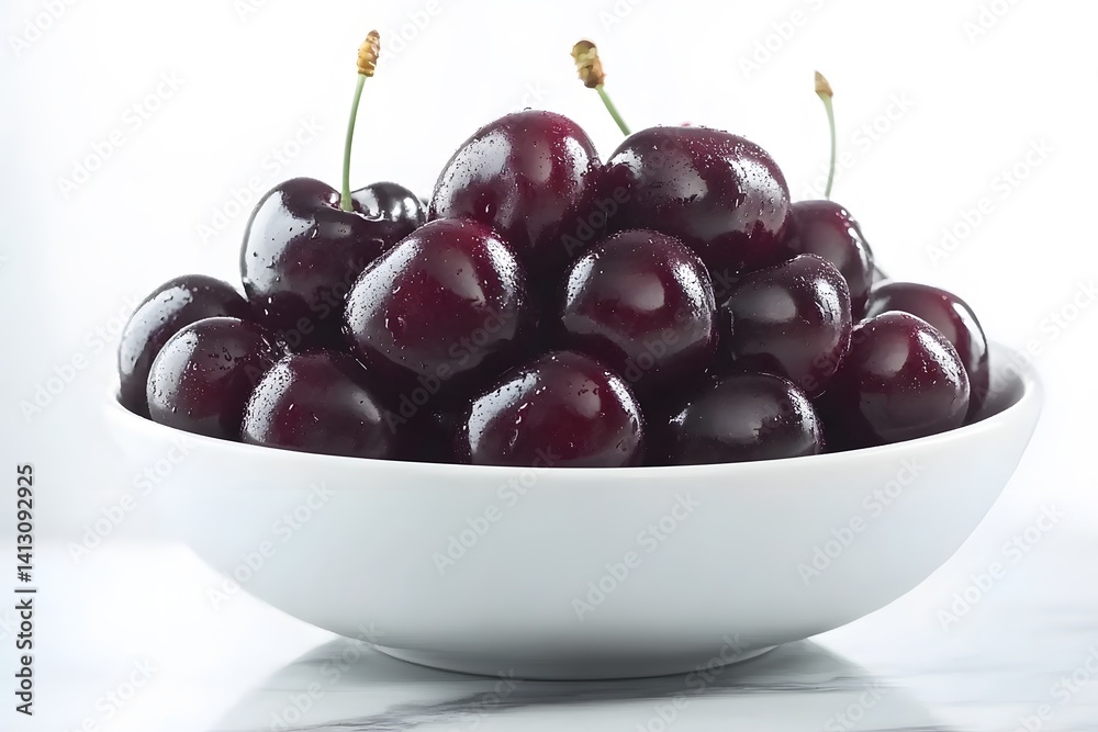 Fresh Juicy Cherries in White Bowl Summer Fruit Fresh Juicy Cherries in White Bowl Summer Fruit