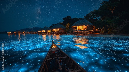 Tropical lagoon at night, glowing plankton