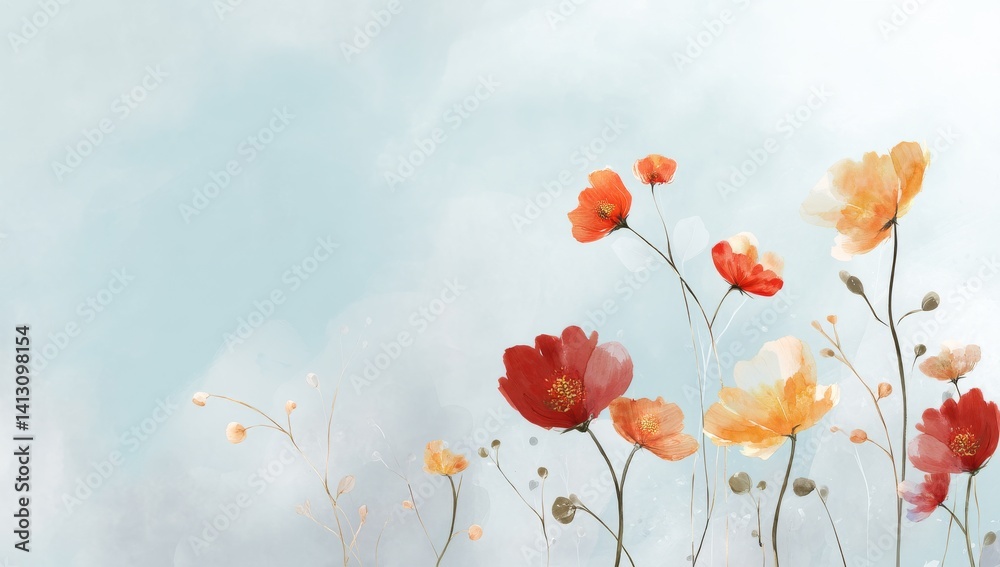 Obraz premium Watercolor field of red poppies.