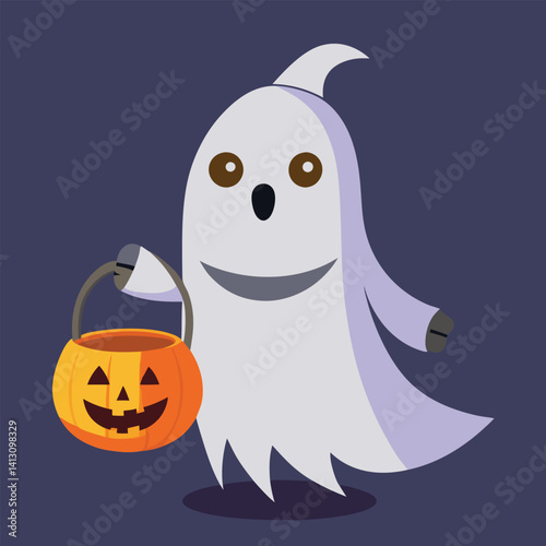 Spooky cute ghost Happy Halloween, pumpkin cartoon with ghost smiling  characters