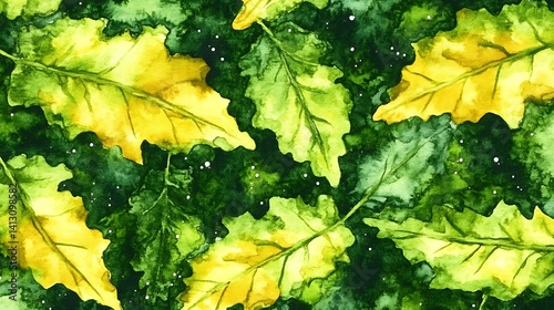 Vibrant watercolor autumn foliage background with intricate detail and texture