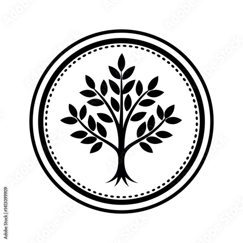 Olive Tree Label Vector Circle Design Illustration