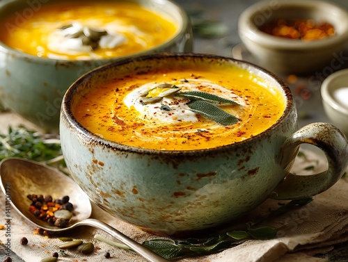 Rustic home-made mushroom cream soup 