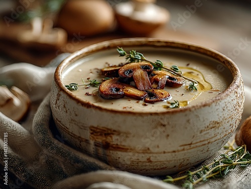 Rustic home-made mushroom cream soup 
