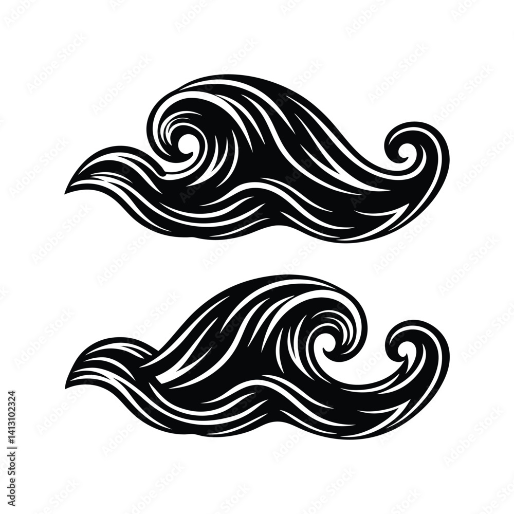 Naklejka premium Waves icon silhouette vector with white background