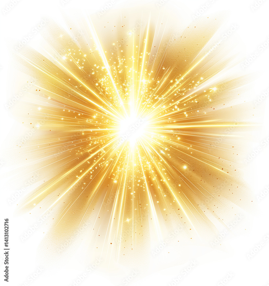 Obraz premium Golden Light Burst with Transparent Background, Sparkling Rays, Festive, Celebration