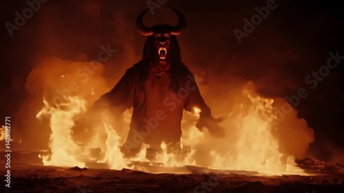 Satan Dancing in fire hell, molten lava,