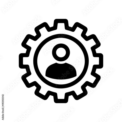 A simple illustration of a gear with a person icon inside
