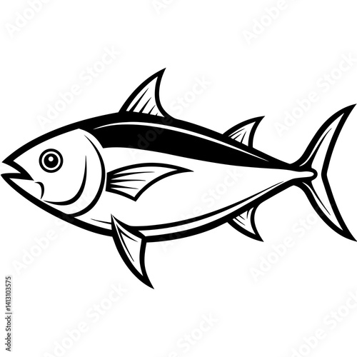 Minimal Bluefin Tuna Vector Illustration on White Background