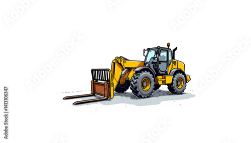 Industrial Yellow Forklift Truck Vector Illustration  